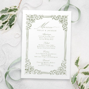 Menu Vintage de script élégant du cadre Mariage vert Sa