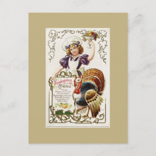 Menu vintage de Thanksgiving et carte postale de f