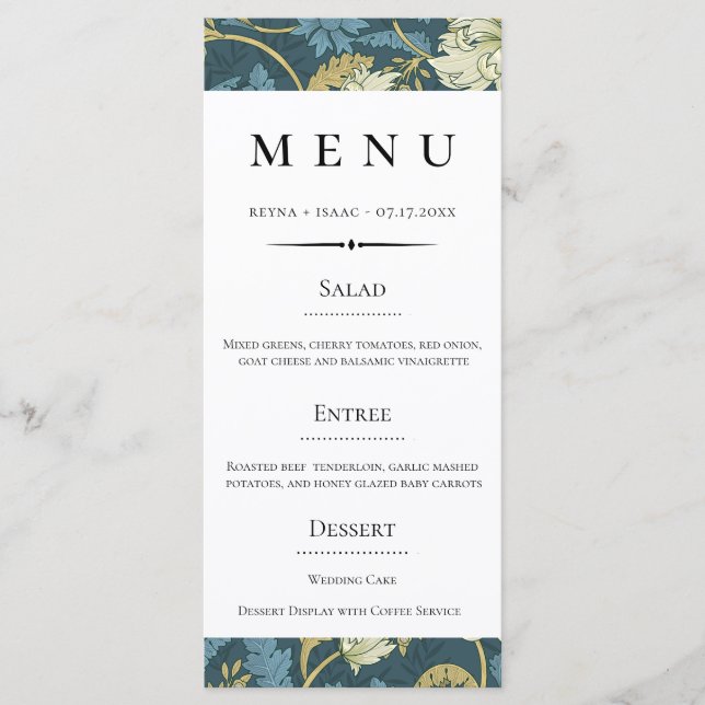 Menu Vintage Déco Anglais Floral Mariage (Devant)