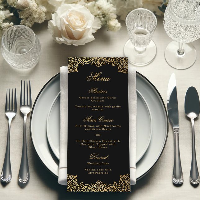 Menu Vintage Elegant Black Gold Script Mariage antique (Créateur téléchargé)