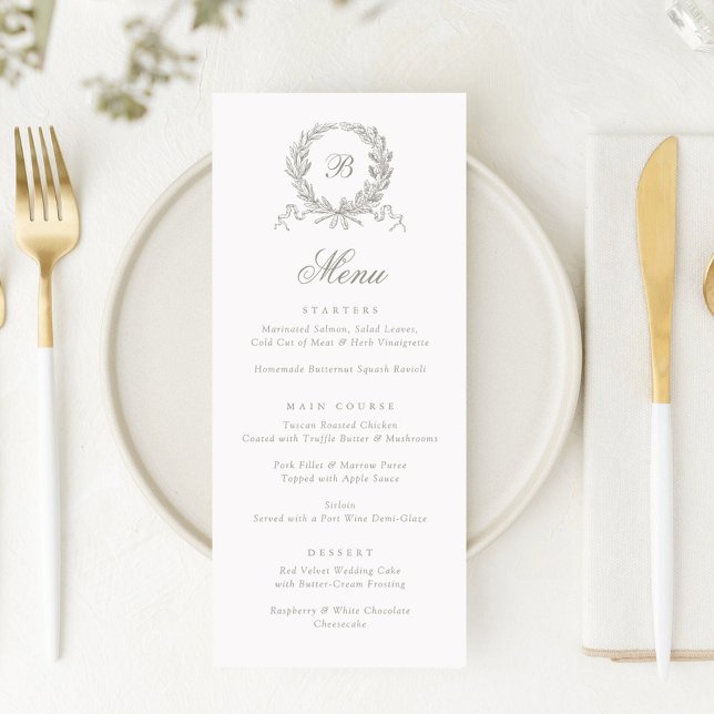 Menu vintage Élégant Chêne Olive Botanique Wreath  (Créateur téléchargé)