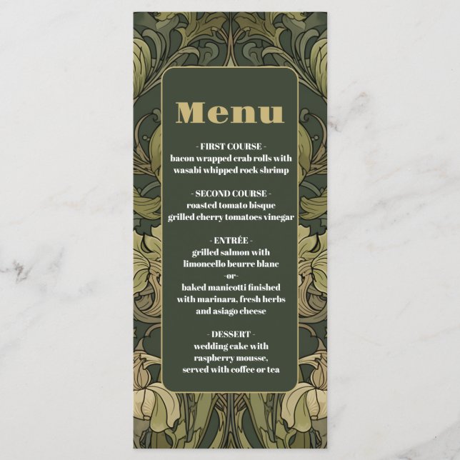 Menu Vintage Floral Art Nouveau Mariage (Devant)