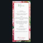 Menu Vintage Floral & Botanique Rose Roses Mariage<br><div class="desc">Ce design présente des illustrations florales et botaniques vintages de roses roses roses. Un simple cadre blanc avec une bordure rouge assortie met en évidence le libellé mariage. Les tons rose, vert et rouge rustique créent un style sophistiqué, tendance et chic. Design élégant de carte de menu mariage avec des...</div>