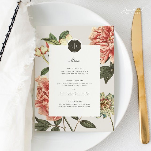 Menu vintage Floral Mariage (Cora Wedding Menu 5x7)