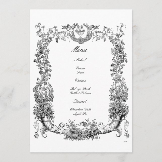 Menu Vintage frontière baroque Rococo avec les coeurs (Devant)