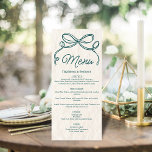 Menu Vintage main tiré Turquoise rétro  ruban Bow Maria<br><div class="desc">Design mariage de style rétro dessiné à la main,  en turquoise foncé avec arc ruban,  associé à des polices serif vintages et lettrées à la main sur l'arrière - plan de papier vieilli.</div>