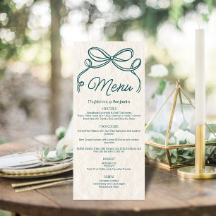 Menu Vintage main tiré Turquoise rétro  ruban Bow Maria
