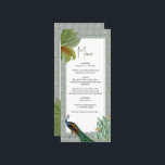 Menu Vintage Peacock Feather Tropical Greenery Mariage<br><div class="desc">Un design vintage d'oiseau paon avec verdure tropicale et motif damassé arrière - plan. Ce design est idéal pour toutes les saisons. Un design aquarelle élégant dans un thème contemporain. Une carte mariage de menu classe avec des plumes de paon glorieuses et des éléments modernes. Des invitations de mariage et...</div>