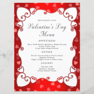 Menu Vintage Red Valentine's Day Coeurs roses frontière