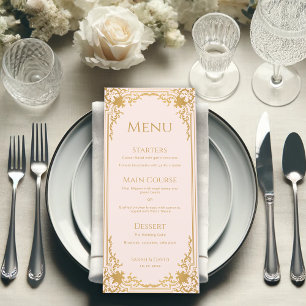 Menu Vintage Rose Faux Or Antique Mariage élégant
