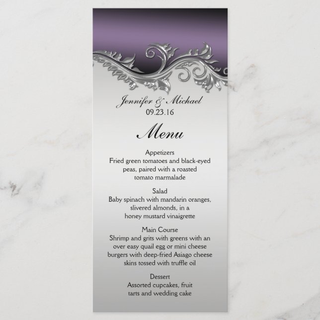 Menu vintage violet noir et argent (Devant)