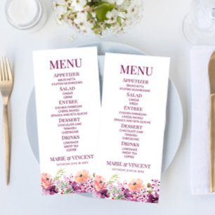 Menu Violet Magenta Purple Floral Fleurs Mariage