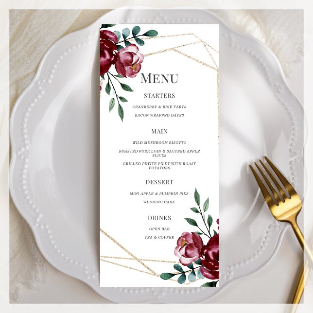 Menu Violet | Mariage Floral Rouge Marsala (Créateur téléchargé)