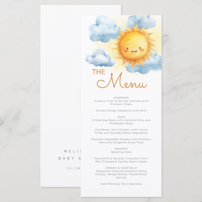 Menu Voici venir le fils Baby Shower (Devant / Derrière)