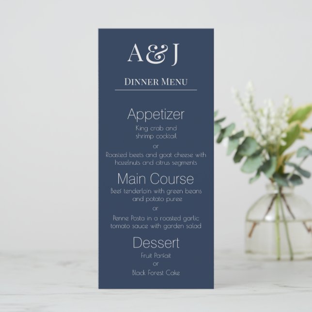 Menu Vos initiales sur Navy Blue Moderne et élégant (Debout devant)