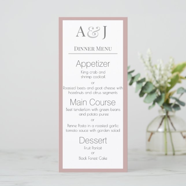 Menu Vos Initiales sur Rose Poussiéreuse Moderne et Élé (Debout devant)