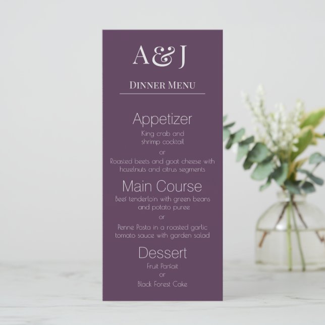 Menu Vos Initiales sur Violet Prune Moderne et Élégant (Debout devant)