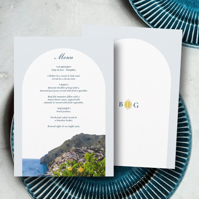 Menu Watercolor Amalfi Coast Arch Italy Lemons Wedding (Watercolor Amalfi Coast Arch Italy Lemons Wedding Menu)