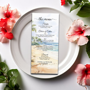 Menu Watercolor Beach et Palm Trees Mariage élégant