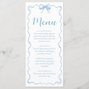Menu Watercolor Boy Ribbon Dusty Blue Bow Baby shower