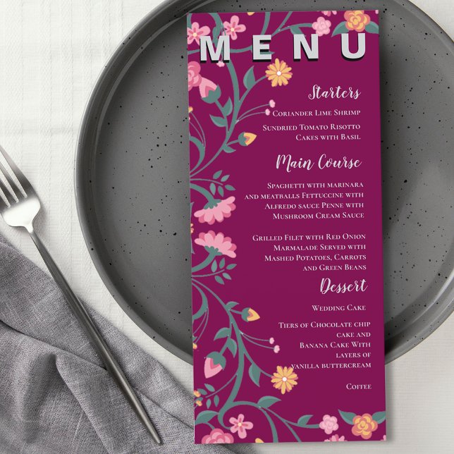 Menu Watercolor Colorful Floral Frame de mariage (Watercolor Colorful Floral Frame Wedding Party Menu
)