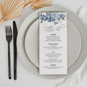 Menu watercolor dusty blue floral wedding
