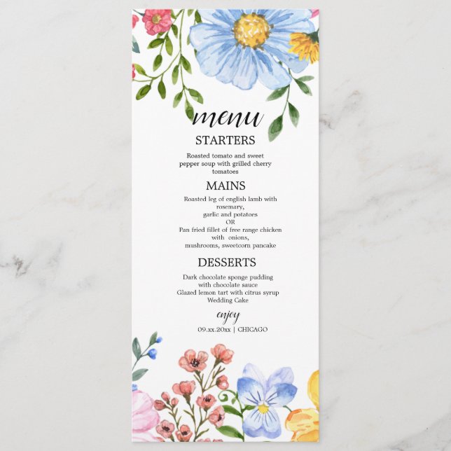 Menu Watercolor Floral Wedding (Devant)