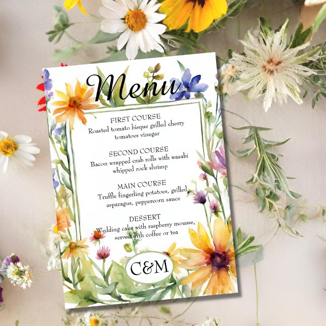 Menu Watercolor Jardin Fleur sauvage Printemps Mariage (Créateur téléchargé)