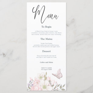 Menu Watercolor Magnolias mariage de script papillon