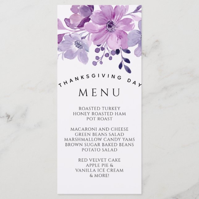 Menu Watercolor purple flower bouquet (Devant)