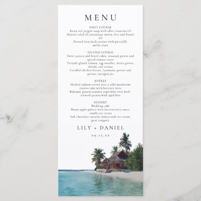 Menu Watercolor Tropical Beach Destination Wedding (Devant)