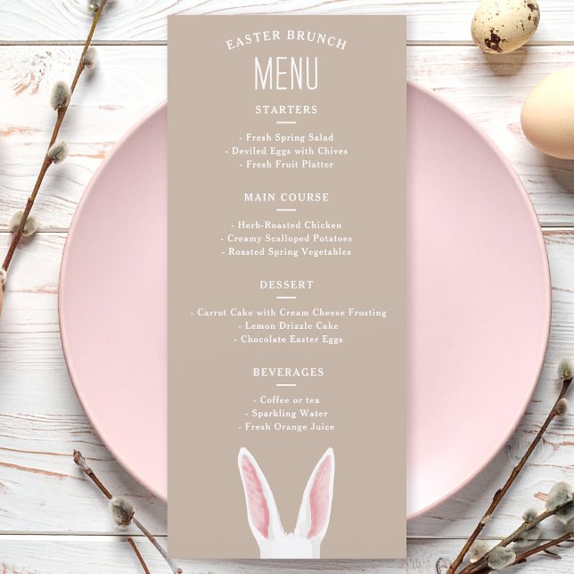 Menu Watercolor White Bunny Ears On Beige Easter Brunch (Créateur téléchargé)