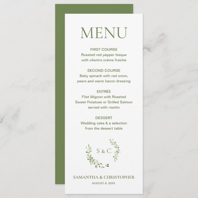 Menu Watercolor Wirath Monogramme Mariage personnalisé (Devant / Derrière)