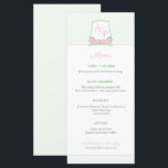 Menu Wedding shower de crête des couples rose pâle<br><div class="desc">Ce joli (et preppy) menu rose et vert présente mes propres illustrations d'aquarelle (la crête et la bannière d'aquarelle). Montré ici pour une fête de Fête des mariées mais avec une minuscule modification,  ce design fonctionnerait magnifiquement pour un déjeuner d'anniversaire mariage ou une fête d'anniversaire d'une dame.</div>