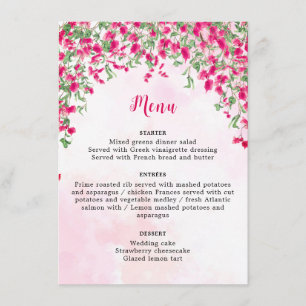 Menu Wedding shower forestier tropical des Bougainvilli