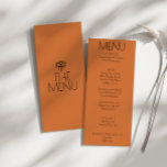 Menu Western Burange Orange Mariage moderne<br><div class="desc">Un menu de dîner mariage chaud orange vif et rétro à l'ouest. Ce qui présente un design modèle chic de boho vintage terre cuite brûlé arrière - plan orange et noir et menu audacieux. Et dessiné à la main l'oeil mystique tribal à l'arrière. Parfait et assorti à toute la suite....</div>