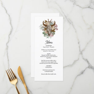 Menu Western Country Cowboy Boho Cow Mariage crâne