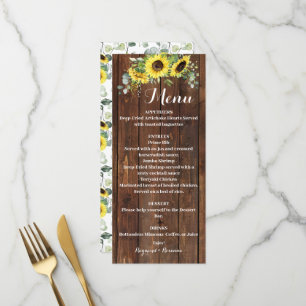 Menu Western Sunflowers Fête des mariées Mariage de ver