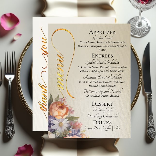 Menu Wheat - Monogram, Wildflowers & Thank You  (Créateur téléchargé)