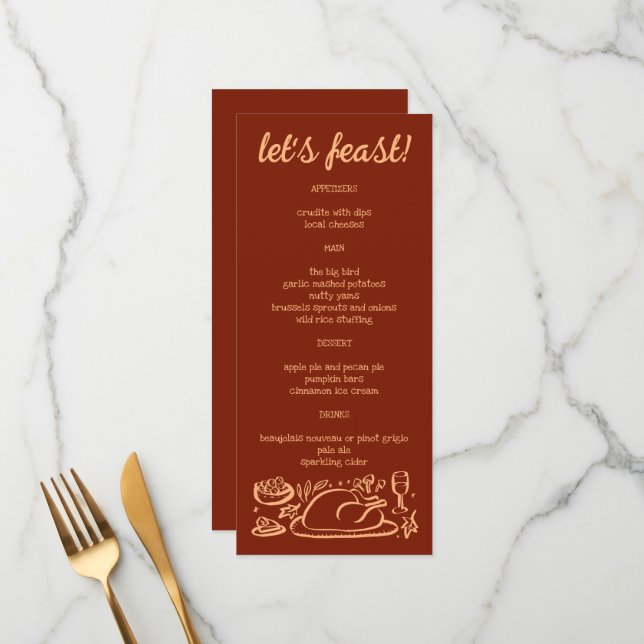 Menu Whimsgiving Friendsgiving Holiday CUSTO (Devant/Arrière en situation)