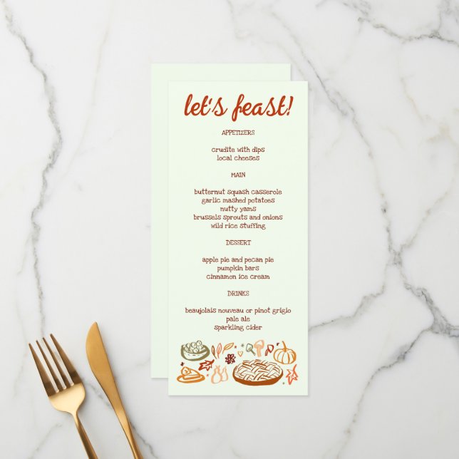 Menu Whimsgiving Friendsgiving Holiday CUSTO (Devant/Arrière en situation)