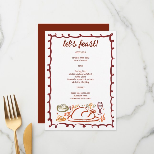 Menu Whimsgiving Friendsgiving HolidayCUSTOM (Devant/Arrière en situation)