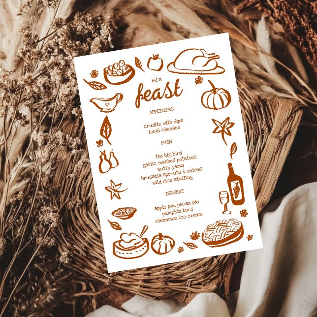 Menu Whimsgiving Friendsgiving HolidayCUSTOM (Whimsical Thanksgiving Friendsgiving Holiday CUSTOM Hand Drawn Doodle Menu
)