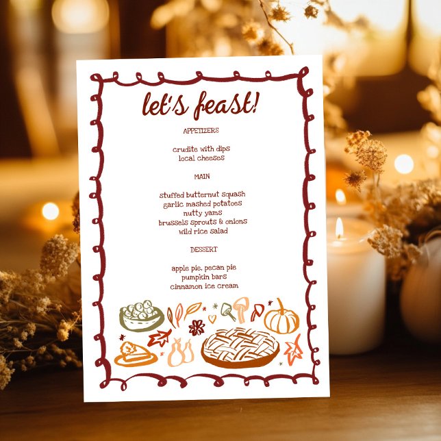 Menu Whimsgiving Vacances Thanksgiving Végétarien CUSTO (Whimsical Thanksgiving Holiday Vegetarian CUSTOM Menu
)