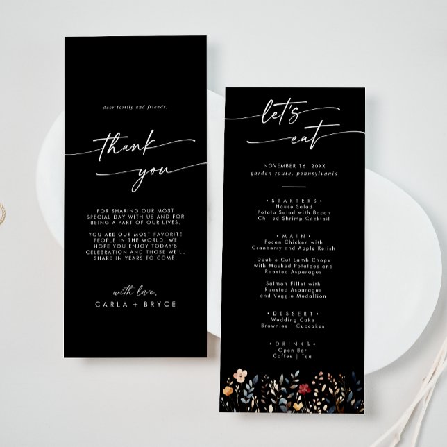Menu Whimsical Boho Wildflower Thank You and Wedding (Créateur téléchargé)
