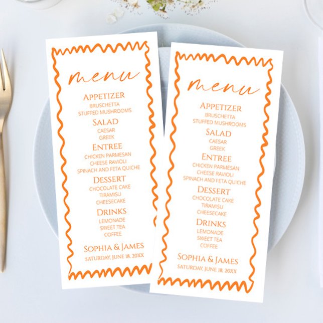Menu Whimsical Citrus Orange Wavy Border Wedding (Créateur téléchargé)