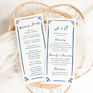 Menu Whimsical Hand Drawn Blue Wedding Program + Party