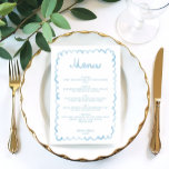 Menu Whimsical Light Bleu & Blanc Simple Mariage<br><div class="desc">Personnalisé Facilement En Ligne | Illustré à la main | Une partie d'une suite Mariage jumelée Ajoutez une touche joyeuse à votre fête mariage avec ce menu mariage fantaisiste 5x7, conçu pour ravir vos invités et cravate votre décor de table magnifiquement dans votre thème global. Doté d'un cadre d'aquarelle joliment...</div>