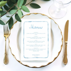 Menu Whimsical Light Bleu Blanc Simple Mariage de cadre