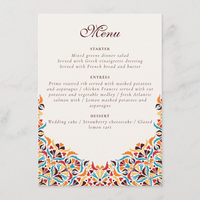 Menu Whimsical Luxury ivoire Floral Style Mariage front (Devant)